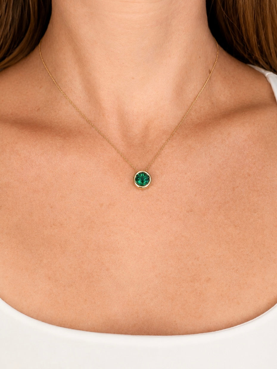 2.1ct Bezel Set Lab Diamond Emerald Slide Necklace