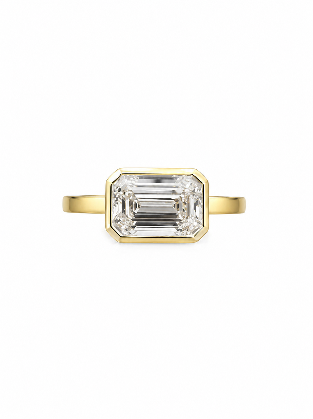 East West Bezel Set Emerald Cut Lab Diamond Ring