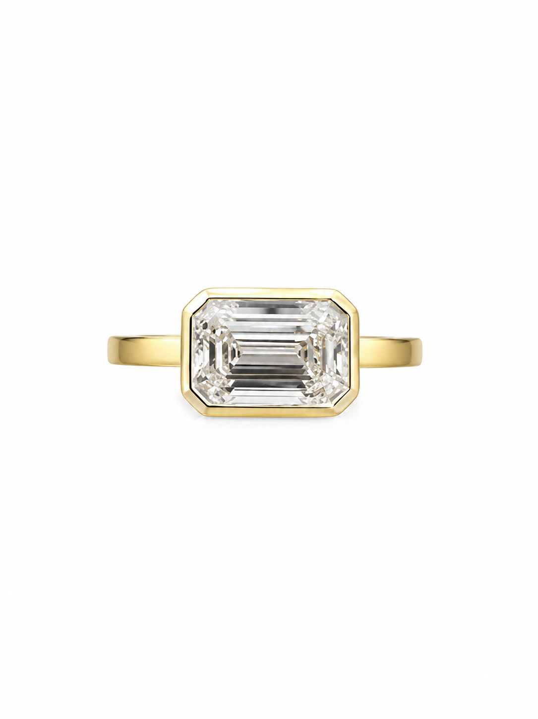 East West Bezel Set Emerald Cut Lab Diamond Ring