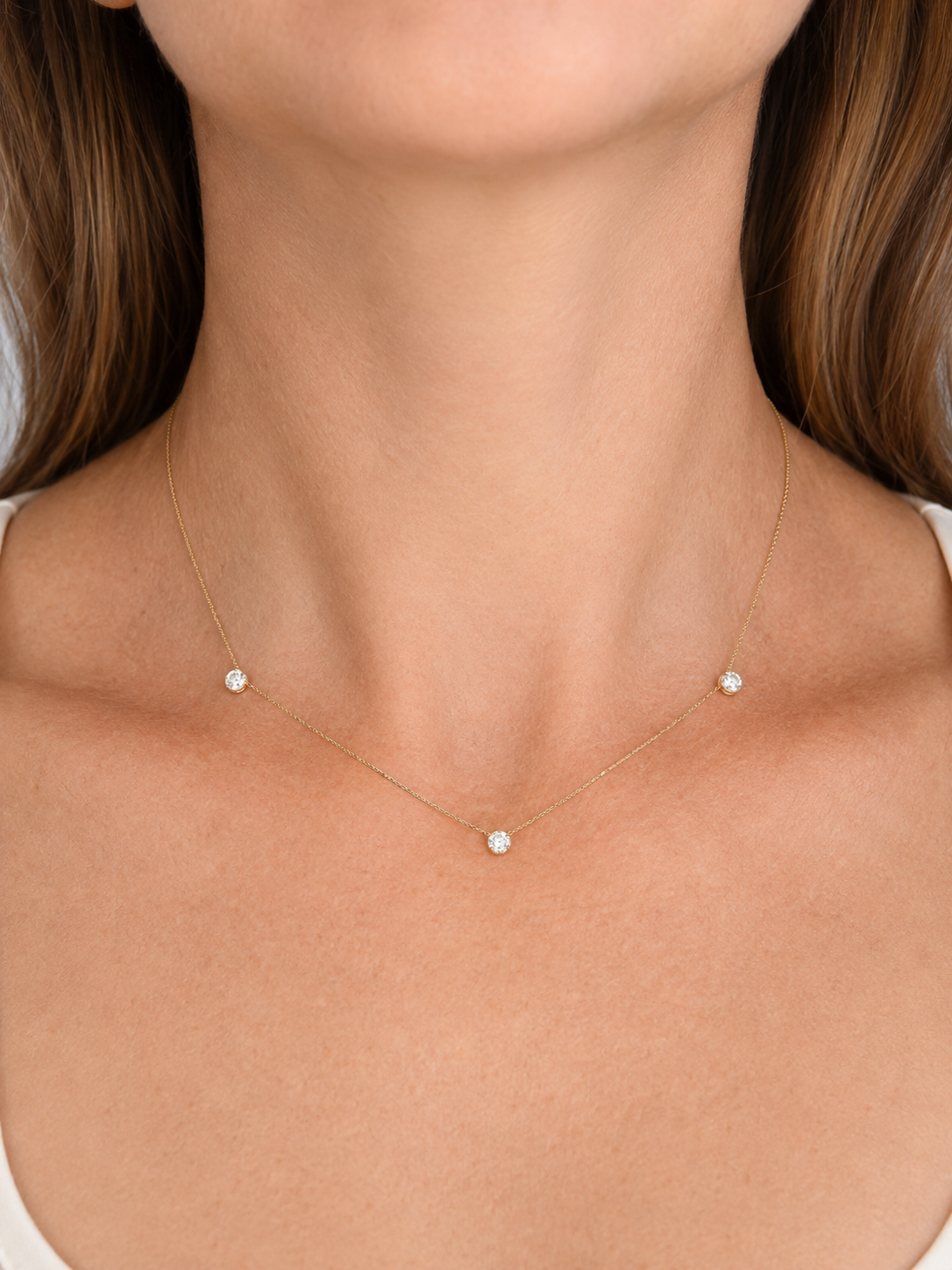 3 Stone Lab Diamond Floating Necklace