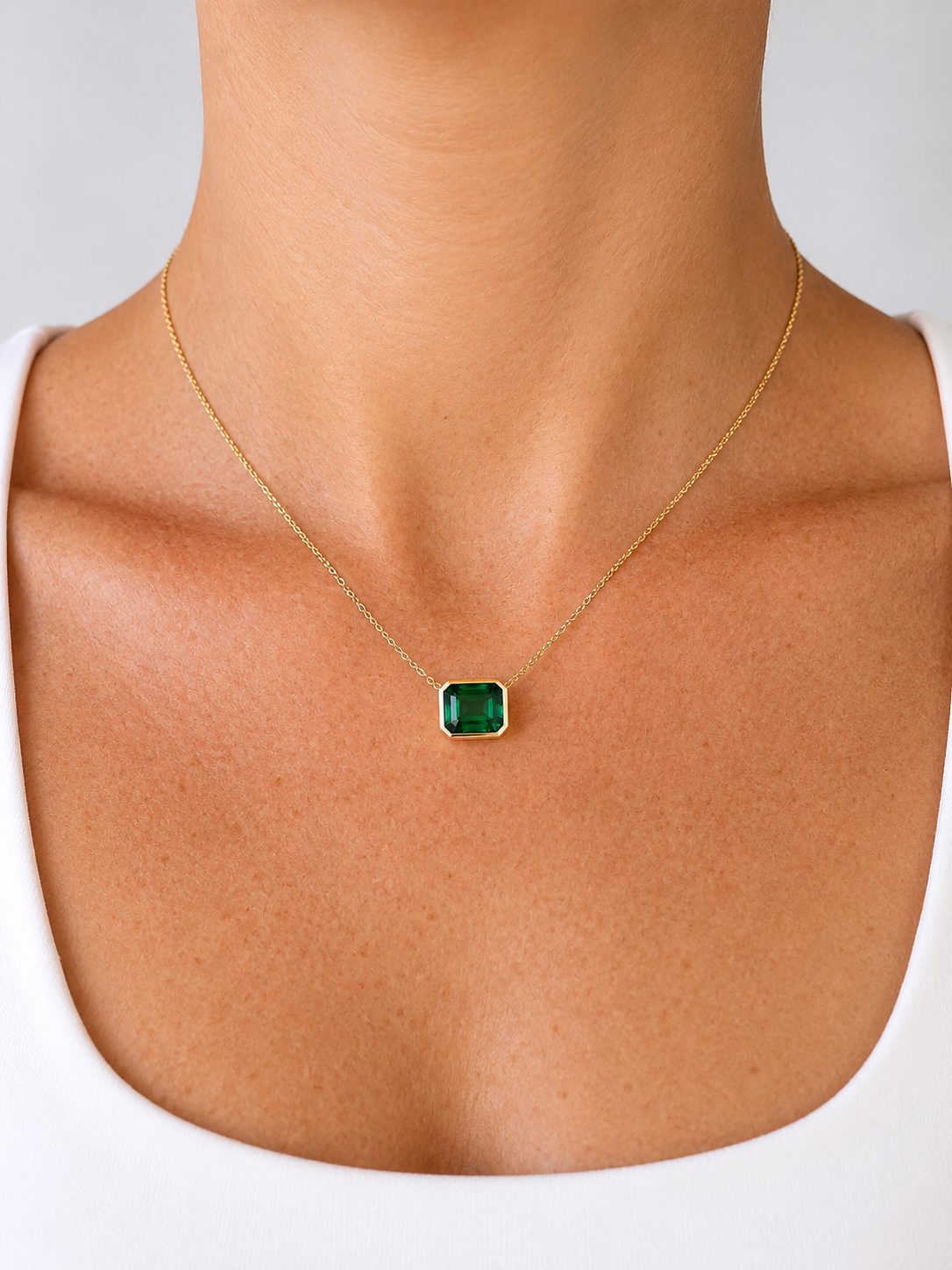 3ct Lab Emerald Bezel Necklace