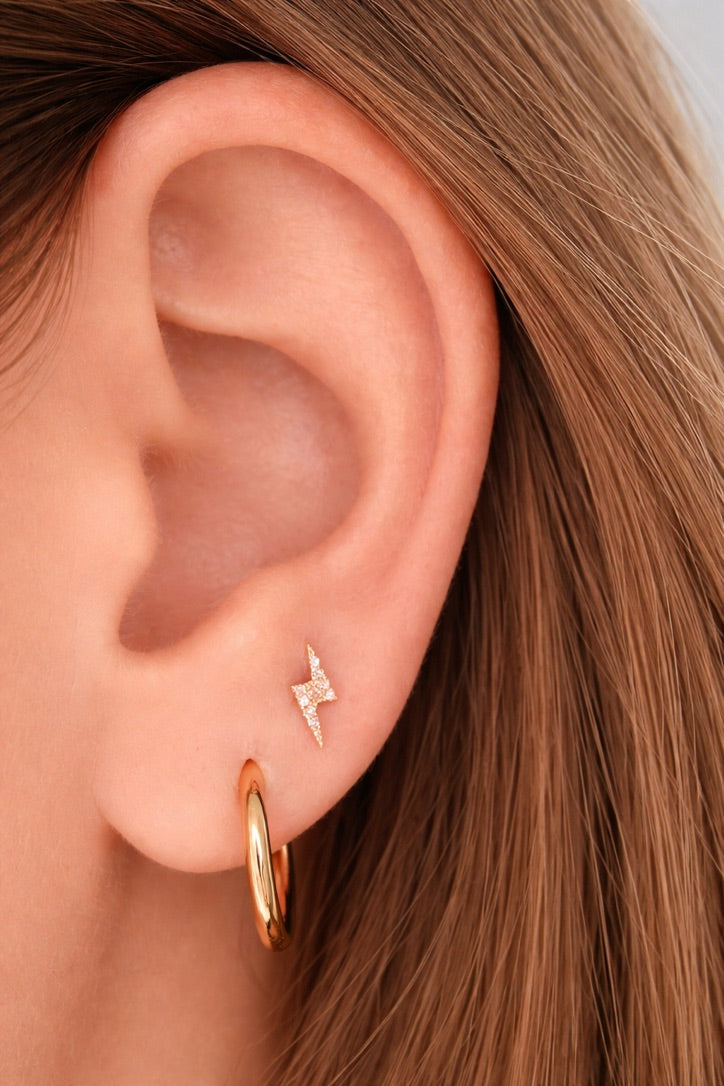 14k Gold and Natural Diamond Lightning Bolt Earrings