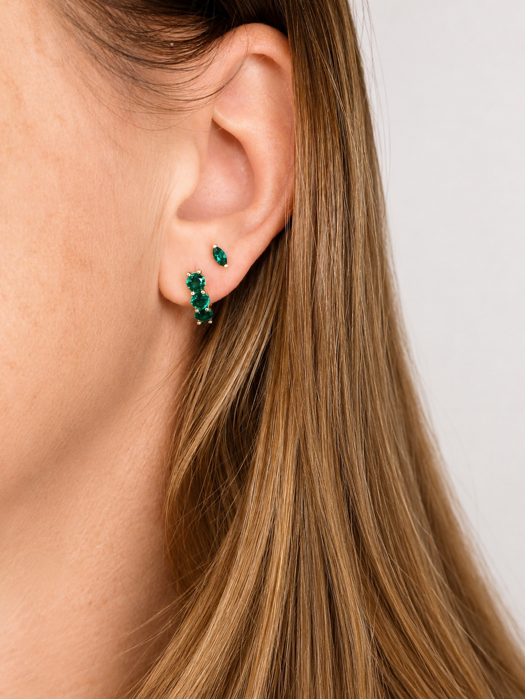 Lab Emerald Huggie Earrings