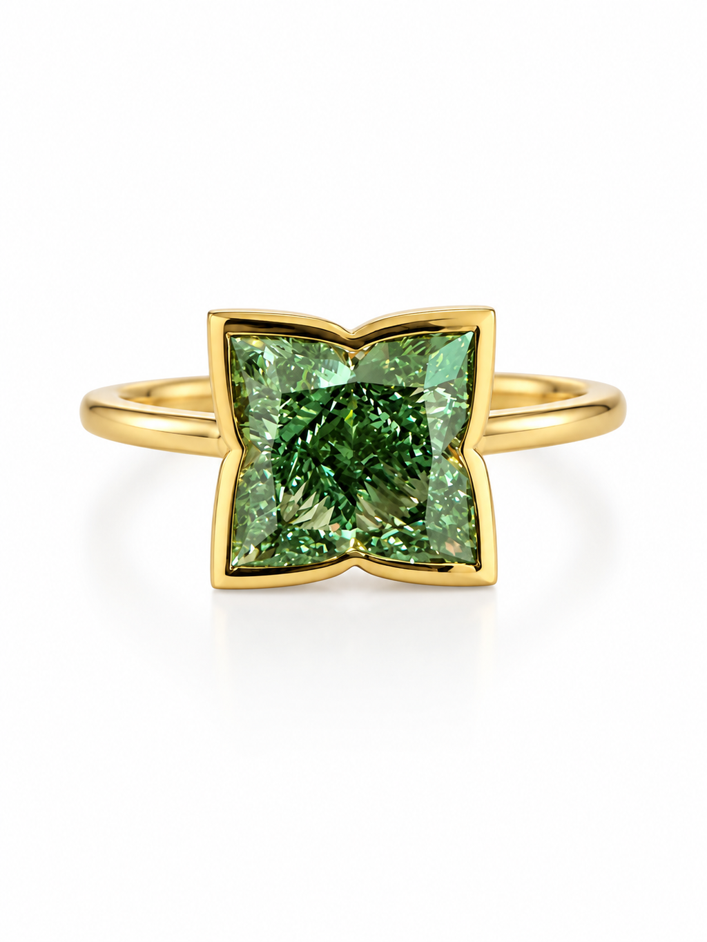 4.4ct Lily Cut Green Lab Diamond Bezel Set Ring (18K)