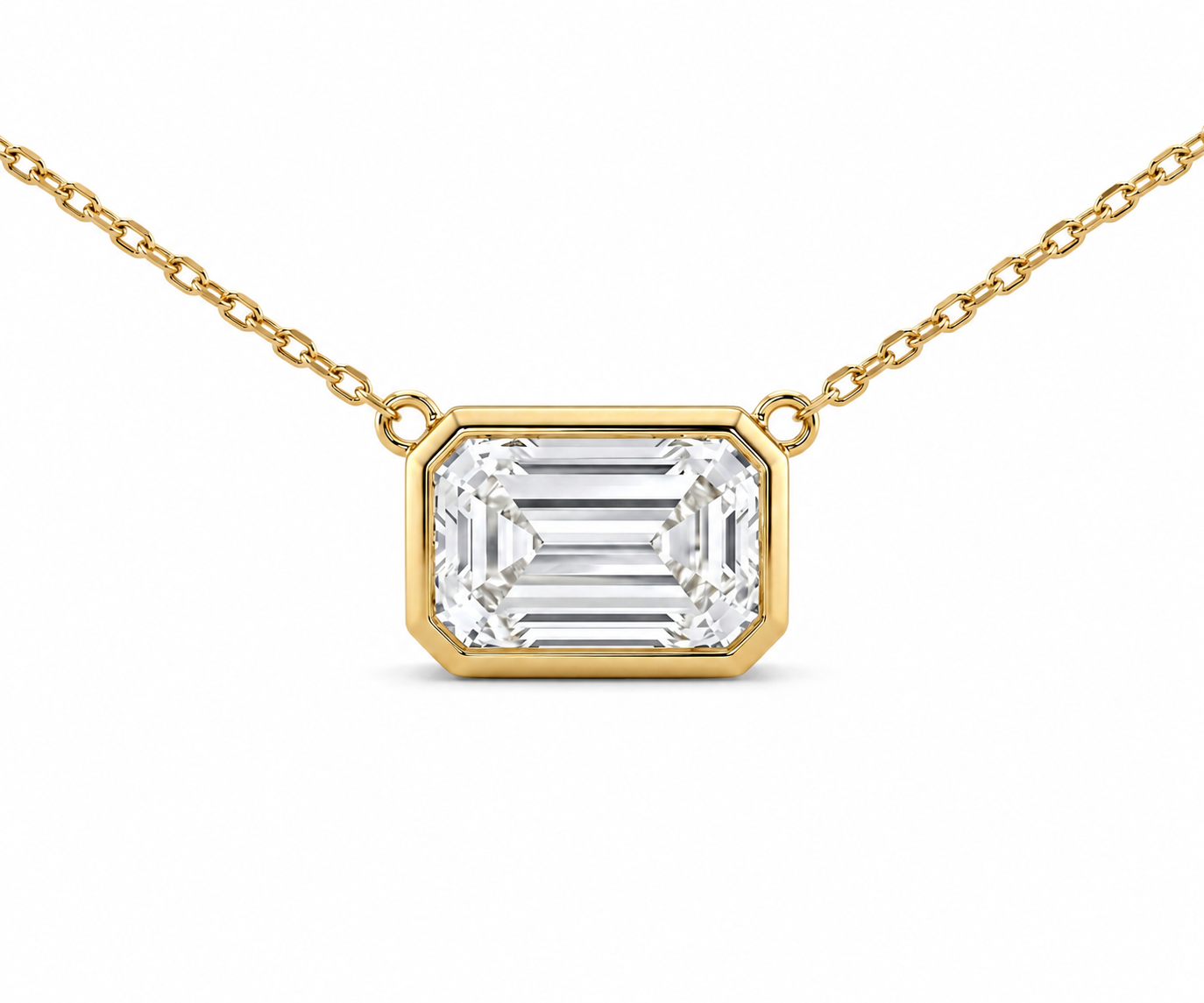 4ct Emerald Cut Lab Diamond East West Necklace