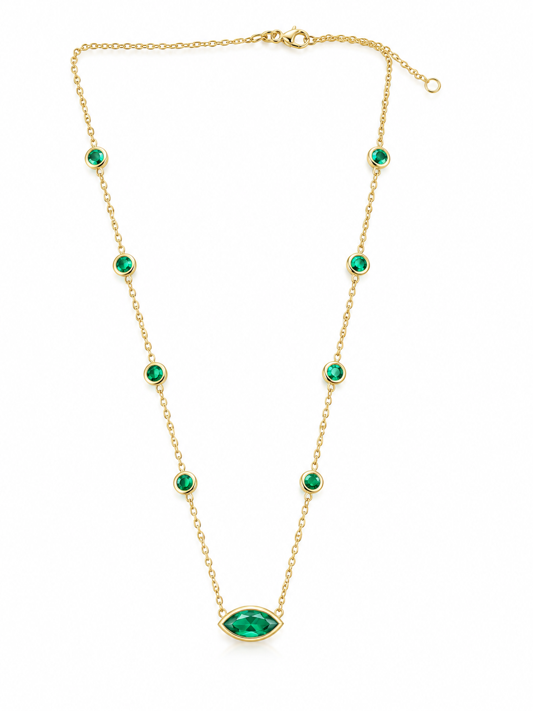 Marquise Lab Emerald Station Necklace