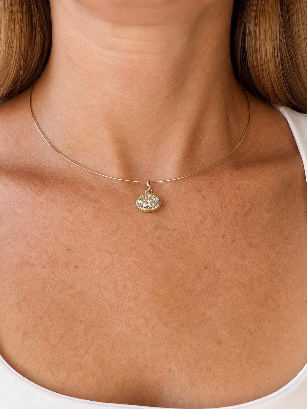 3ct Oval Lab Diamond Bezel Set Necklace Pendant