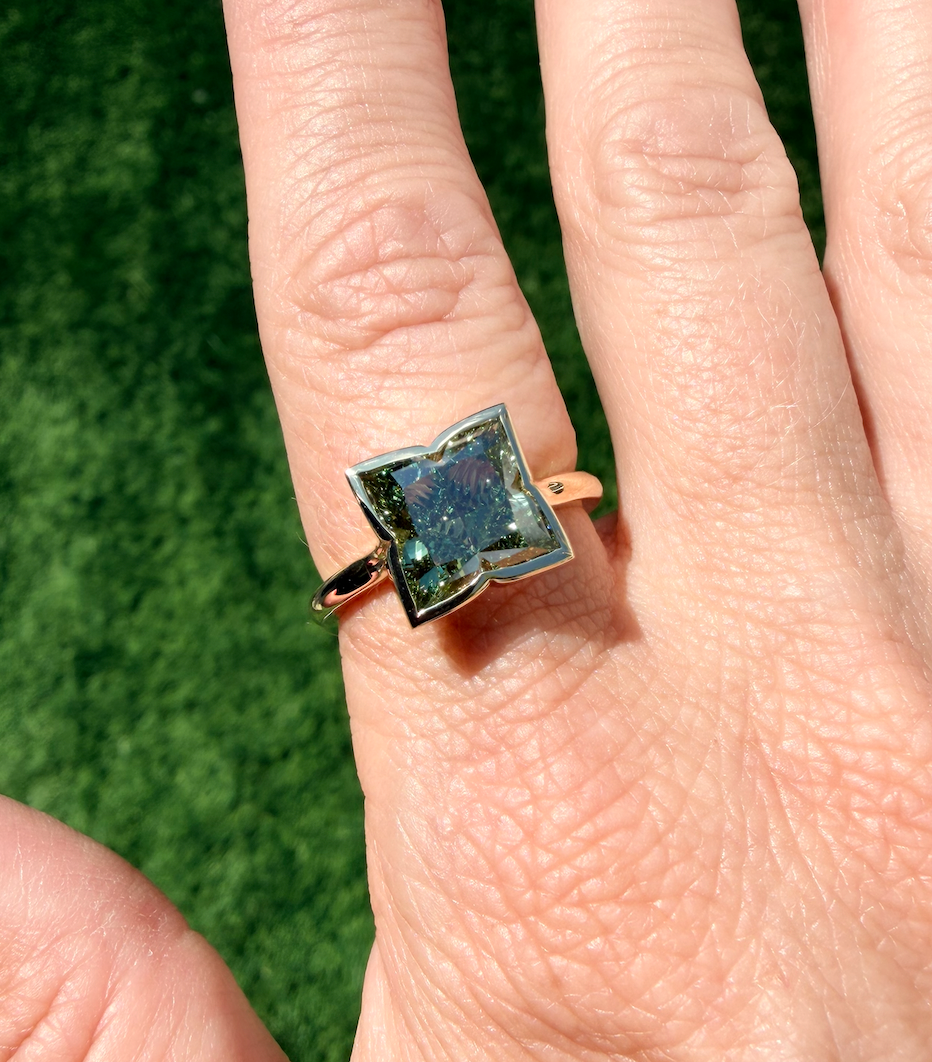 4.4ct Lily Cut Green Lab Diamond Bezel Set Ring (18K)