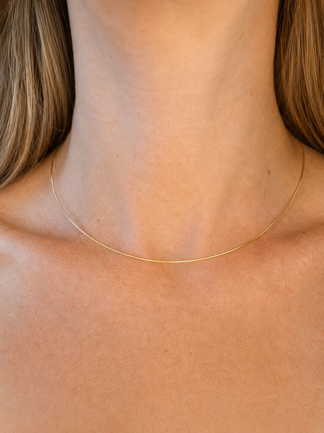 16" Solid 14k Yellow Gold 1mm Wire Chocker Necklace